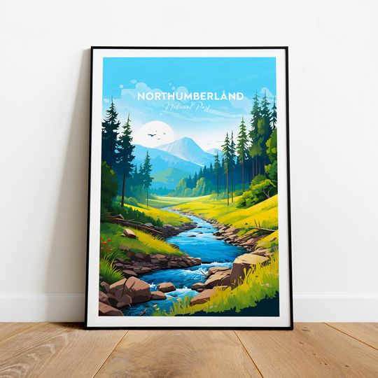 Northumberland traditional travel print - National Park, England poster, Northumberland poster, Wedding gift