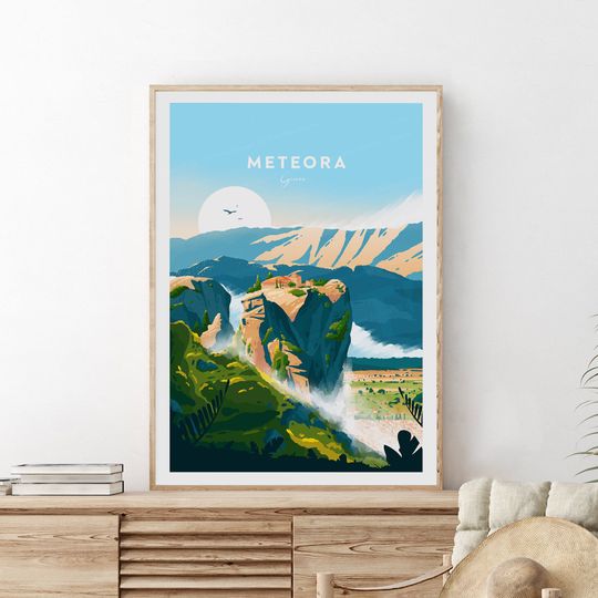 Meteora traditional travel print - Greece, Meteora poster, Greece poster, Birthday present, Wedding gift