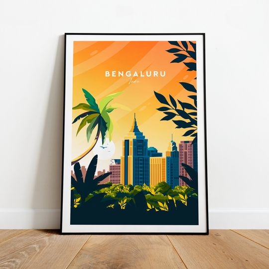Bengaluru sunset traditional travel print - India, Bengaluru art, Bengaluru poster, Birthday present, Wedding gift