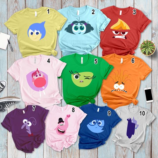 Disney Pixar Inside Out 2 Characters Big Face Halloween Costume Shirt, Inside Out Group Cosplay Matching Shirts, Anxiety, Embarrassment,Envy