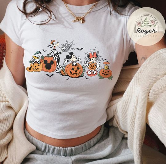 Halloween Mickey & friends skeleton pumpkin Baby tee, WDW Disneyland Spooky season Halloween Baby Tee womens T-shirt