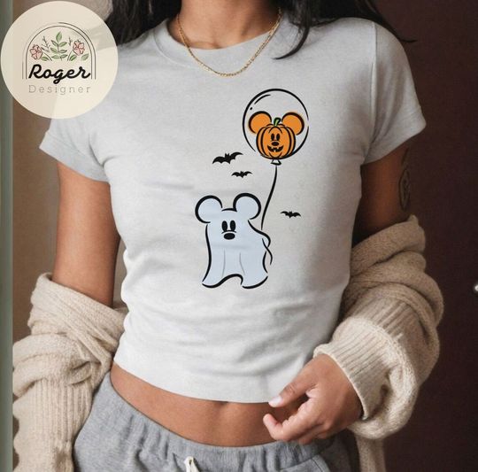 Halloween Cute Mickey Ghost Pumpkin balloon Baby tee, WDW Disneyland Spooky season Halloween Baby Tee womens T-shirt
