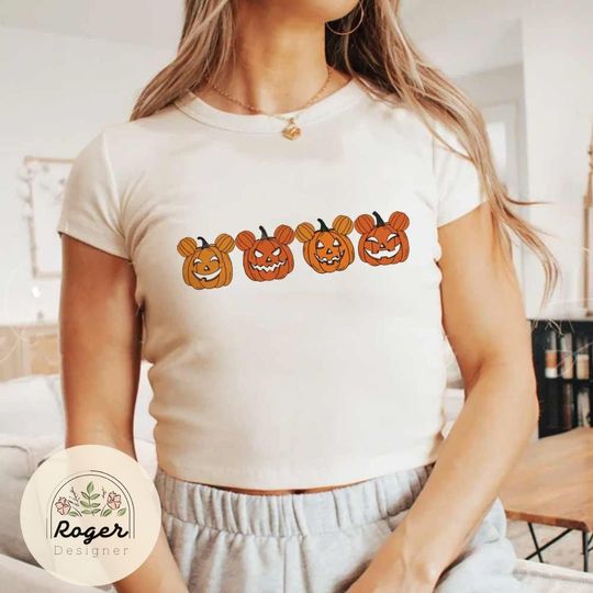 Halloween Mickey pumpkin Baby tee, WDW Disneyland Spooky season Halloween Baby Tee womens T-shirt, Pumpkin spice season Fall shirt