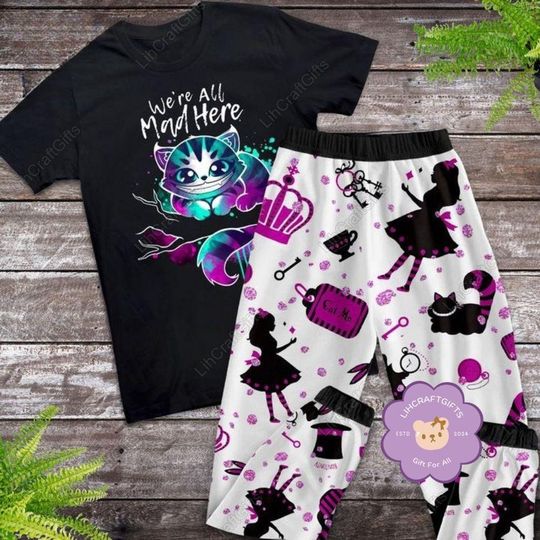 Halloween Cheshire Cat Pajamas Set, Alice In Wonderland Shirt, Disney Holiday Pajamas, Spooky Season Pajamas, Disney World Merch
