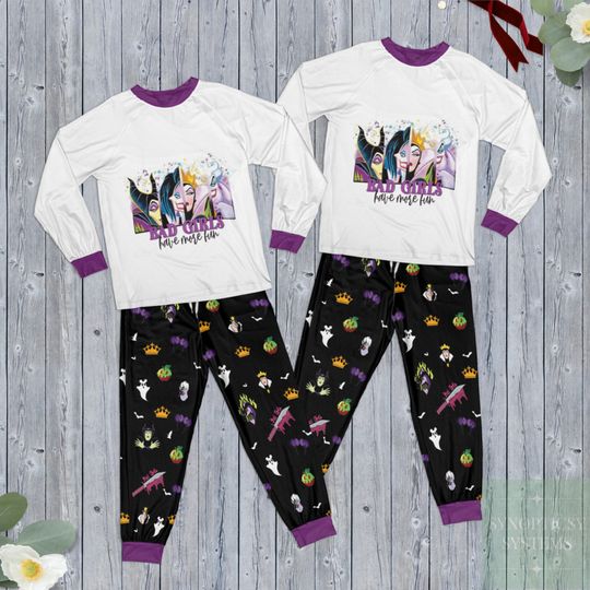 Disney Villains Holiday Pajamas, Disney Family Christmas Pajamas, Bad Girls Have More Fun Christmas Pajamas