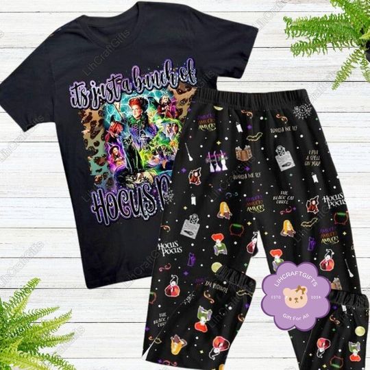 Halloween Just a Bunch of Hocus Pocus Pajamas Set, Sanderson Sisters Shirt, Disney Witch T-Shirt, Holiday Shirt, Spooky Season Pajamas