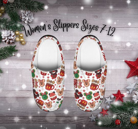 Disney Holiday Snacks Christmas Women's Indoor Slippers, Disney Slippers, Disney Women's House Shoes, Disney Holiday Gift, Gift for Mom