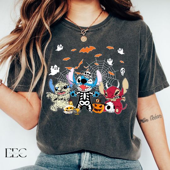 Vintage Stitch Halloween Shirt, Retro Disney Spooky Season Shirt, Disney Stitch Halloween Shirt, Halloween Pumpkin Women Tee