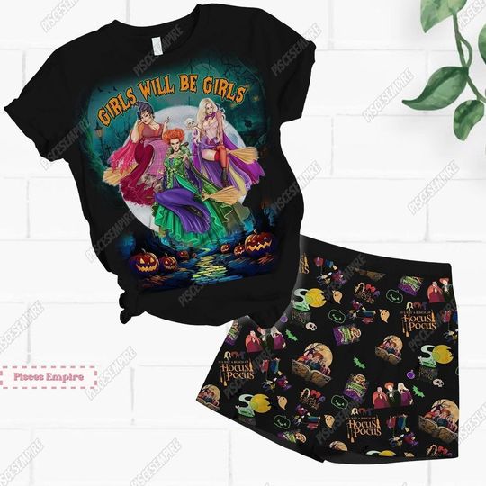 Halloween Hocus Pocus Pajamas Set, Sanderson Sisters Shirt, Sanderson Witch Women Pajamas, Disney Witch Pajamas, Trick Or Treat Shirt