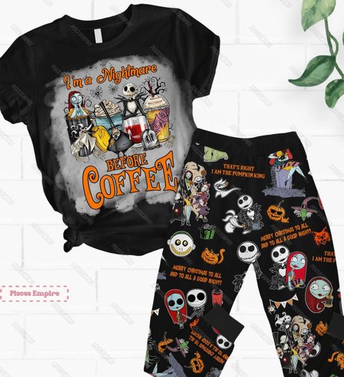 Jack And Sally Pajamas Set, Disneyland Couple Tshirt, The Pumpkin King Pajamas, Nightmare Christmas Pajamas Pants, Halloween Gift