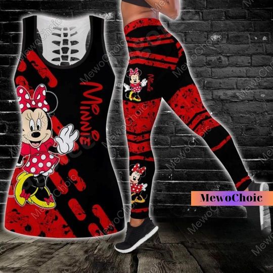 Halloween Minnie Mouse Womens Hollow Tanktop, Leggings Yoga, Summer Fitness Leggings, Disney Mouse Tanktop, Minnie Womens Tank Top