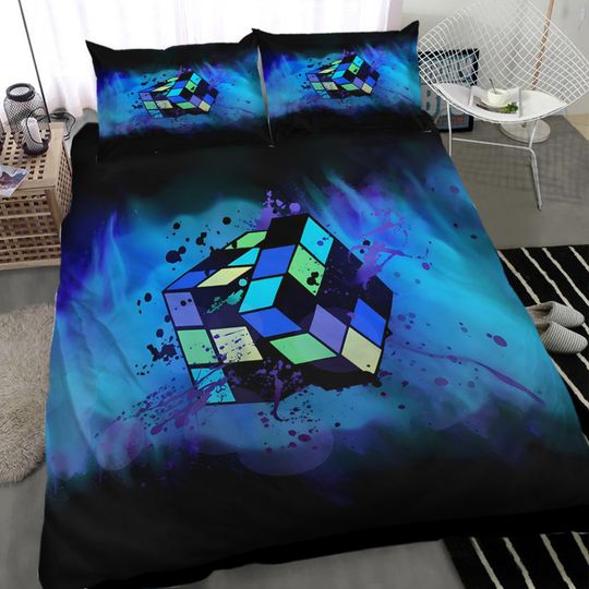 Blue splash ink explosion rubik's cube Bedding Set