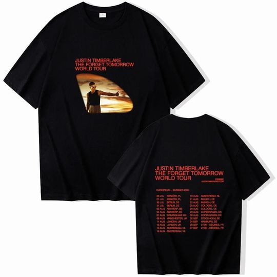 Discover Justin Timberlake The Forget Tomorrow World Tour European/UK 2024 Summer Oversized O-neck T-shirt Music Fans Gift T-shirt Unisex