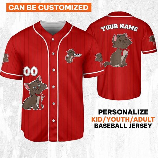 Personalize Disney The Aristocats Berlioz Red Dark White Baseball Jersey, Disney Birthday Gift