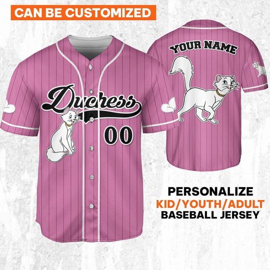Personalize Disney The Aristocats Marie Duchess Pink Dark White Baseball Jersey, Disney Birthday Gift