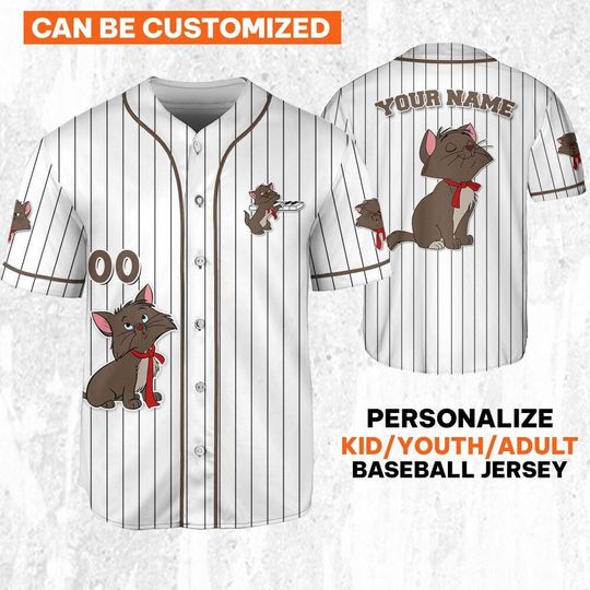 Personalize Disney The Aristocats Berlioz White Brown Baseball Jersey, Disney Birthday Gift