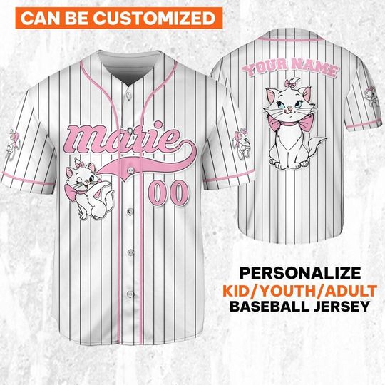 Personalize Disney The Aristocats Marie White Pink Baseball Jersey, Disney Birthday Gift