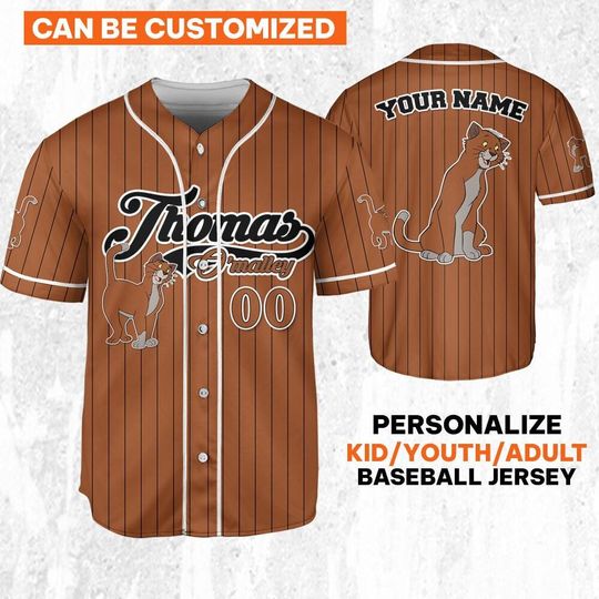 Personalize Disney The Aristocats Thomas O'Malley Orange Dark White JBaseball Jersey, Disney Birthday Gift