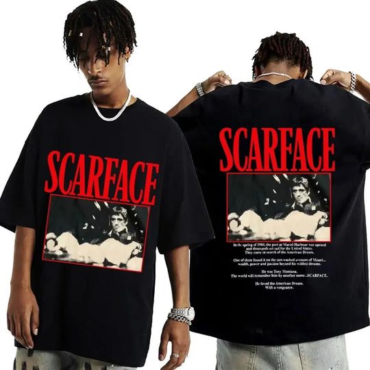 Movie Scarface Tony Montana Graphics T-shirt Male Hip Hop Fashion Rock Clothing T Shirts Men's Vintage Oversized T Shirt