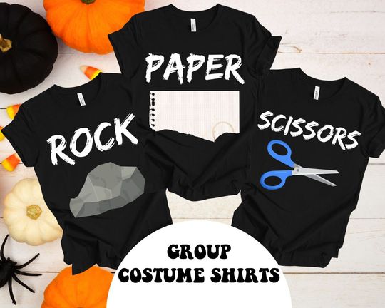 Halloween Group t-shirts, Funny matching costume shirts, Rock Paper Scissors game, Matching 3 sibling shirts, brother sister cousins Express