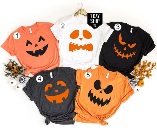 Discover Pumpkin Faces Halloween Shirt, Funny Halloween T-Shirt, Group Halloween Shirt, Halloween T-Shirt, Halloween Party Shirt, Funny Shirt