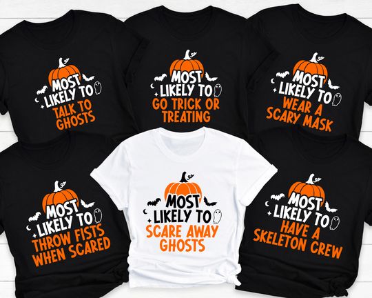 Custom Most Likely To Matching Halloween Pumpkin Shirt, Family Halloween Shirt Funny Halloween Party Tee,Matching Group Shirt For Halloween,