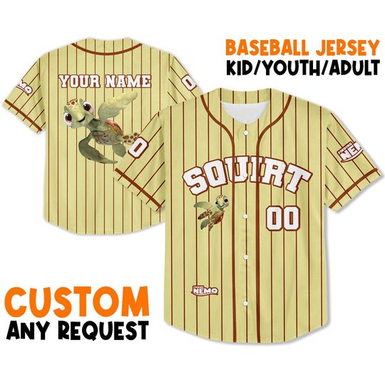 Personalize Finding Nemo Squirt Sea Turtle Baseball Jersey, Disney Birthday Gift