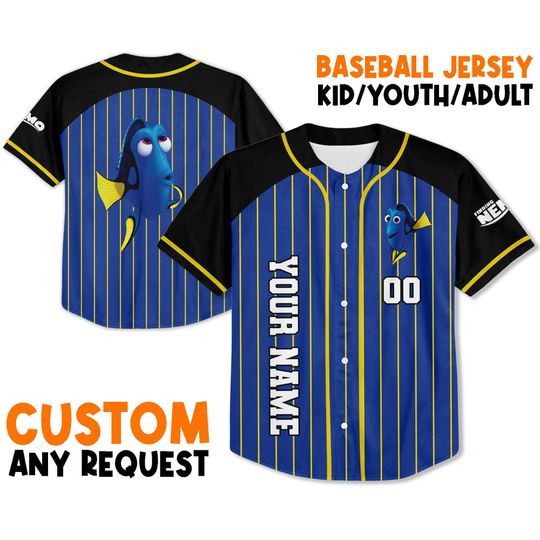 Personalize Finding Nemo Dory Blue Color Baseball Jersey, Disney Birthday Gift