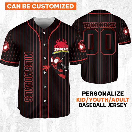 Personalize Spidey And His Amazing Friends Miles Morales Baseball Jersey, Disney Birthday Gift