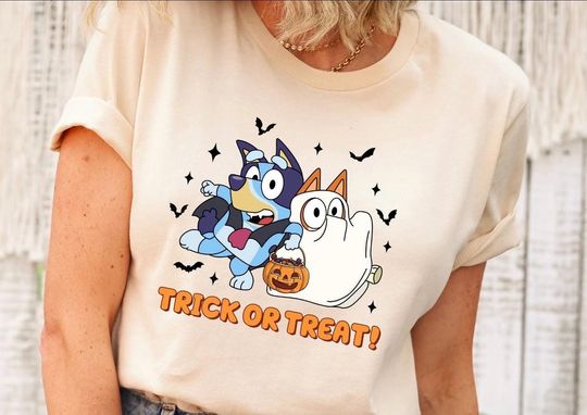 Discover BlueyDad Trick or Treat Halloween Shirt, BlueyDad Halloween, BlueyDad Dog Halloween, BlueyDad and Bingo Shirt, BlueyDad Party, Women, Dad Shirt, Mum Shirt