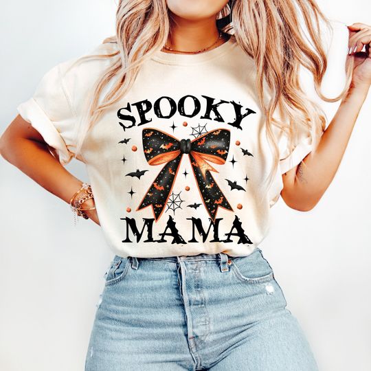 Discover Spooky Mama Shirt, Coquette Halloween Shirt, Spooky Season Shirt, Retro Halloween Shirt, Spooky vibes Shirt, Fall Shirt, Halloween Shirt