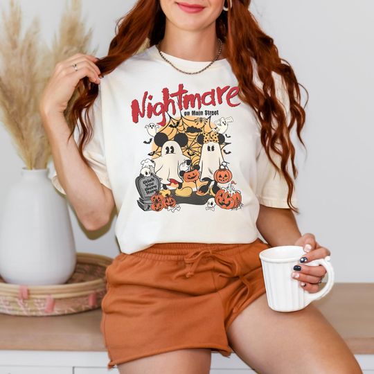 Discover Comfort Colors Retro Halloween Disneyland Shirt, Mickey Minnie Halloween Shirt,Nightmare On The Main Street,Vintage Disneyland Halloween Tee