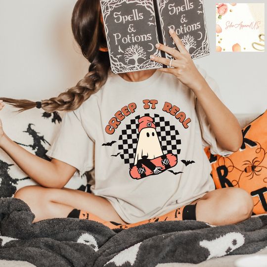 Discover Creep It Real Halloween Shirt, Cute Skater Ghost Shirt, Funny Halloween T-shirt, Cute Fall Shirt, Spooky Season Shirt, Halloween Party Tee