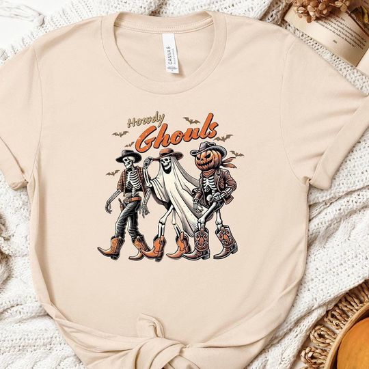 Discover Halloween Howdy Ghouls Shirt, Western Halloween Shirt, Cowboy Ghost Western Halloween Shirt, Halloween Party Shirt, Fall Ghosts Shirt