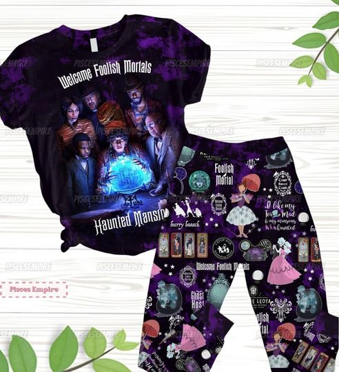 Haunted Mansion Pajamas Set, Disney Halloween Shirt, Hitchhiking Ghosts Pajamas