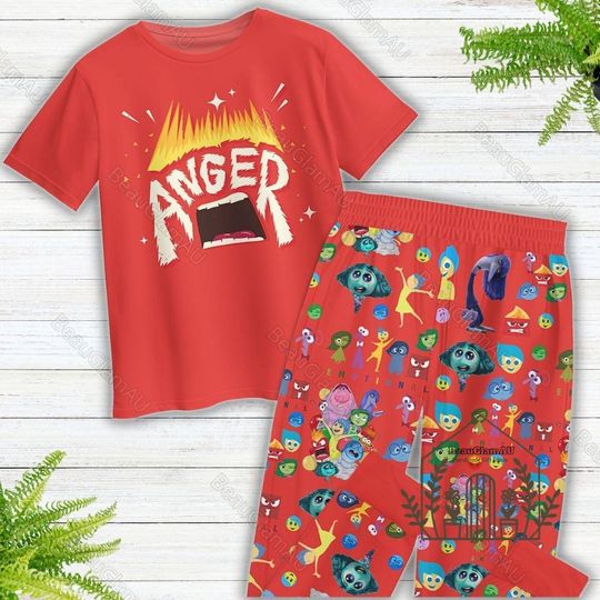 Halloween Disney Inside Out Pajamas Set, Inside Out Anger Shirt, Disney Pixar Movie