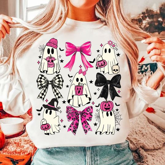 Discover Coquette Halloween Sweatshirt, Halloween Pumpkin Sweatshirt, Cute Ghost Shirt, Spooky Season Shirt, Soociial Clubb Shirt, Halloween Mama Shirt