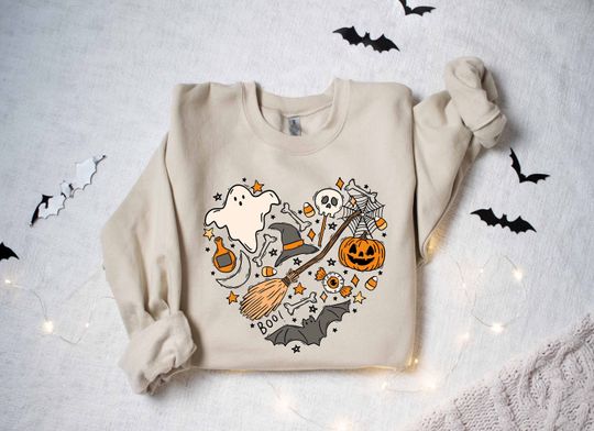 Discover Halloween Doodles Hearth Shirt Gift For Halloween Moms, Cute Halloween Tshirt, Halloween Sweatshirt, Pumpkin Sweatshirt, Halloween Witch Tee