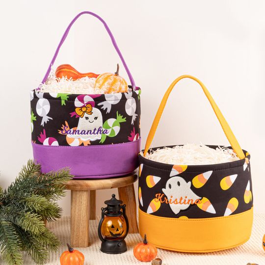 Discover Personalized Halloween Basket  Monogrammed Trick-or-Treat Bucket with Spooky Surprises