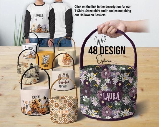 Discover Halloween Floral Basket, Custom Candy Bag, Cute Ghost Halloween Bag, Boo Candy Basket, Floral Halloween Bag, Halloween Gift, Halloween Tote