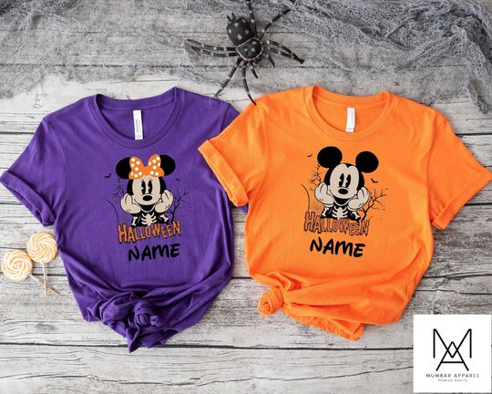Discover Custom Disney Halloween Family Matching Shirt, Mickey And Minnie Shirt, Halloween Skeleton Shirt, Disney World Shirt, Halloween Party Shirt