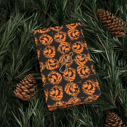 Discover Halloween Pumpkin Wrapping Paper, Brown Wrapping Paper, Halloween Wrapping Paper, Halloween Gift Paper, Gift Wrapping Paper w002