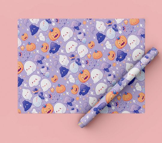 Discover Halloween Pastel Gift Wrapping Paper, Holiday Gift Wrap, Kawaii Halloween Gift Wrap, Halloween Gift Wrap Paper, Cute Gift Wrap for Halloween