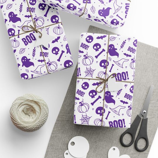 Discover Boo & Skulls Halloween Wrapping Paper, Halloween paper