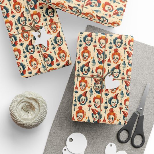 Discover Nightmare Circus Wrapping Paper | Creepy Clown Gift Wrap | Spooky Halloween Gift Paper for Horror Lovers | Gift Paper for Creepy Occasions