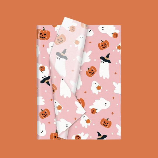 Discover Halloween Cute Ghost Witch Pumpkin Pink Tissue Paper Small Business Packaging