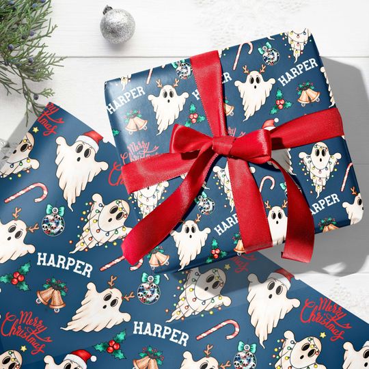 Discover Personalized Christmas Ghost Wrapping Paper, Ghost Christmas Paper, Ghost Paper for Gifts, Spooky Christmas Wrapping Paper, Ghost gifts