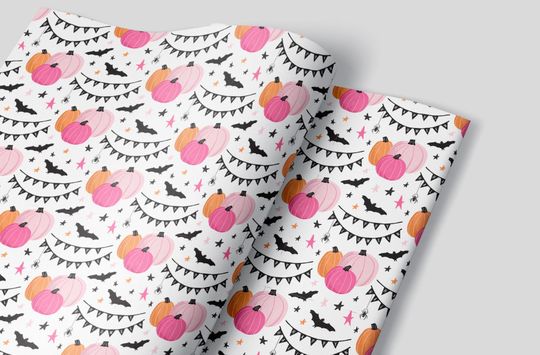 Discover Pink Pumpkin Halloween Wrapping Paper Sheets - Set of 3 - Black and White Bat Halloween Christmas Birthday Holiday Wedding Gift Wrap Fall