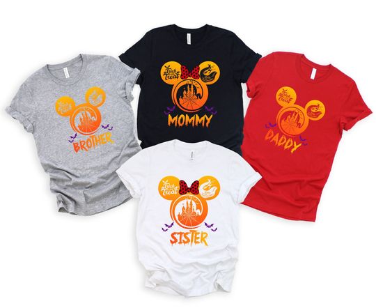 Discover Custom Family Halloween Disney T-Shirts, Matching Halloween Shirts for Mom, Dad, Brother & Sister, Personalized Trick or Treat Disney Tee