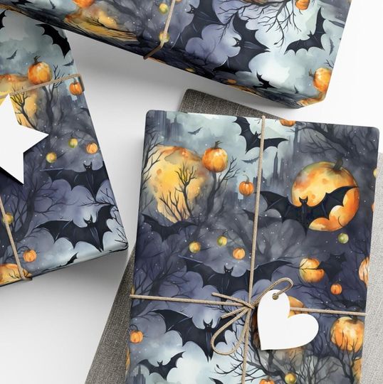 Discover Halloween Wrapping Paper, Flying Bats Gift Wrap, Halloween Birthday Paper, Halloween Party, Wrapping Paper Rolls, Eco Friendly